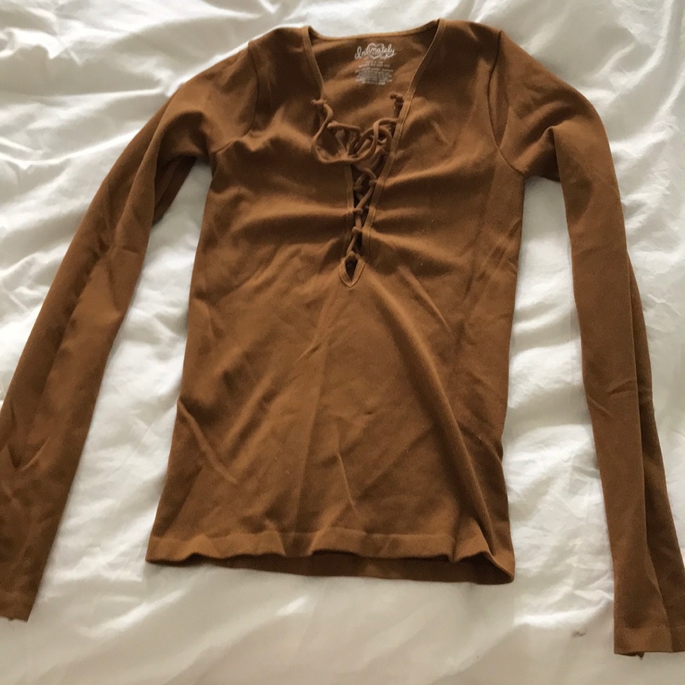 Free People Intimates Lace Up Long Sleeve Top